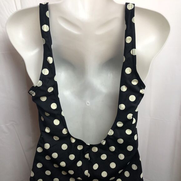 Swimsuit One Piece Women Large Black Ivory Polka Dot Pattern Padded Tank Classic - Picture 2 of 9